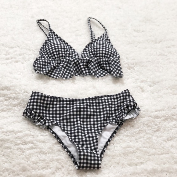 🆕 Cupshe gingham plaid ruffled sexy black white ruffle womens bikini xs - Picture 4 of 11